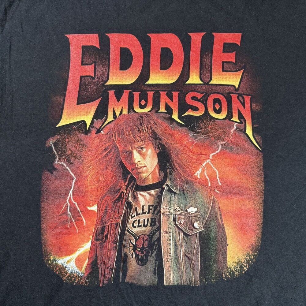 Stranger Things T-Shirt Men's Women's Large Black Cotton Eddie Munson